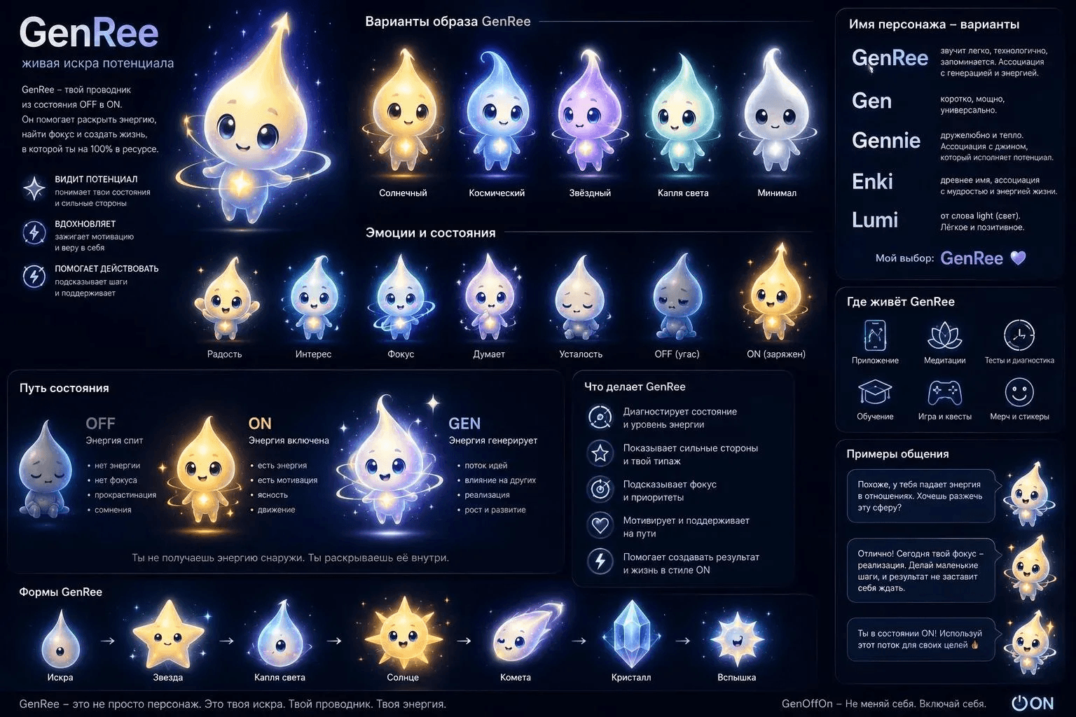 GenRee — варианты образа, варианты имени и примеры общения
